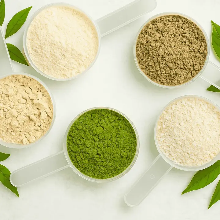 Scoops of plant and mineral powders illustrating the supporting ingredients in ProDentim