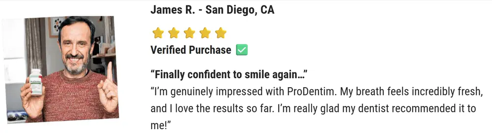 Testimonial from the seller's advertising, attributed to James R., San Diego, CA
