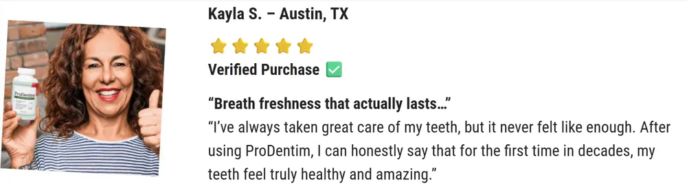Testimonial from the seller's advertising, attributed to Kayla S., Austin, TX