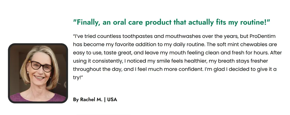 Testimonial from the seller's advertising, attributed to Rachel M., USA